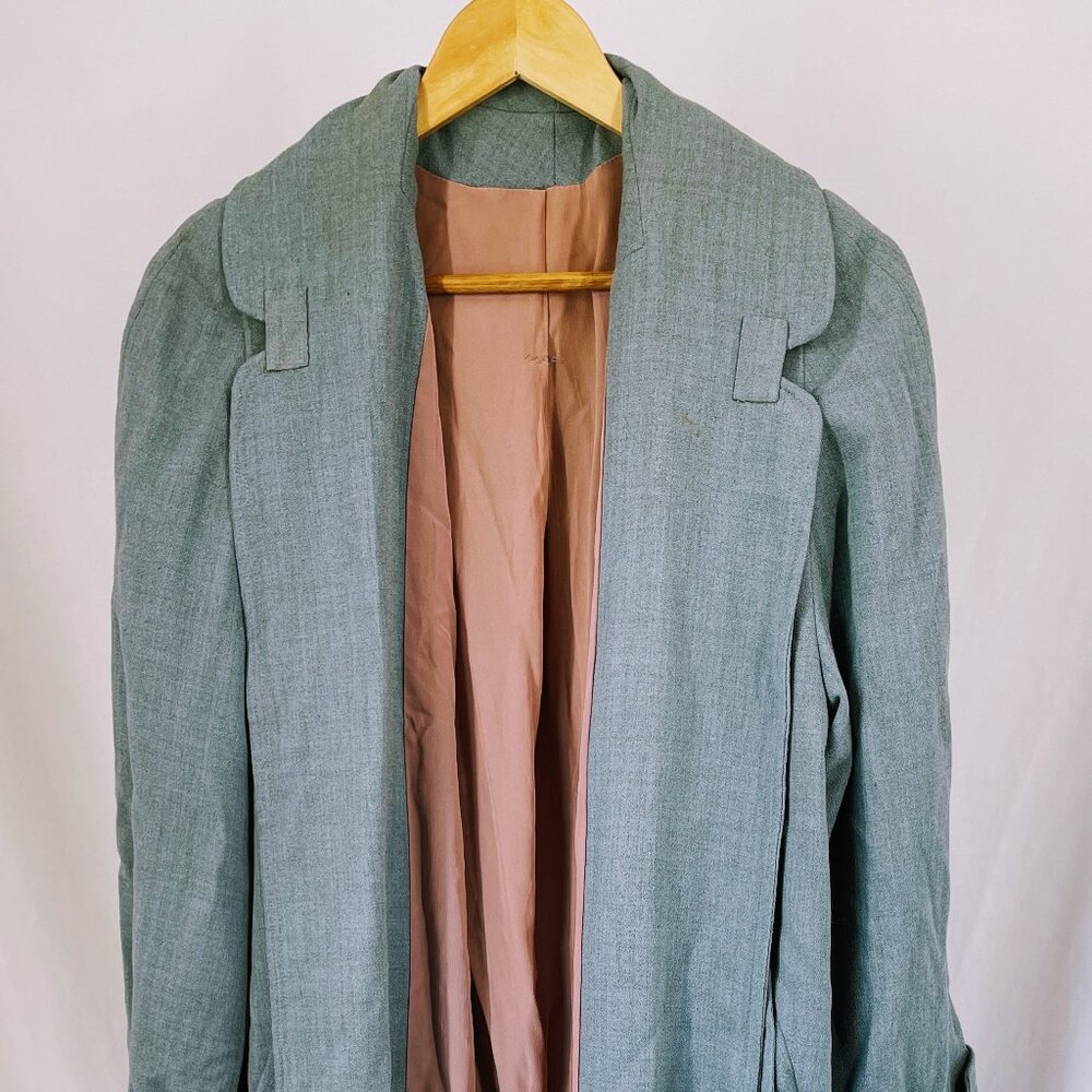 Vintage Gray 1960s Pacific Craft Fabric Wool Trench Coach Red Silk